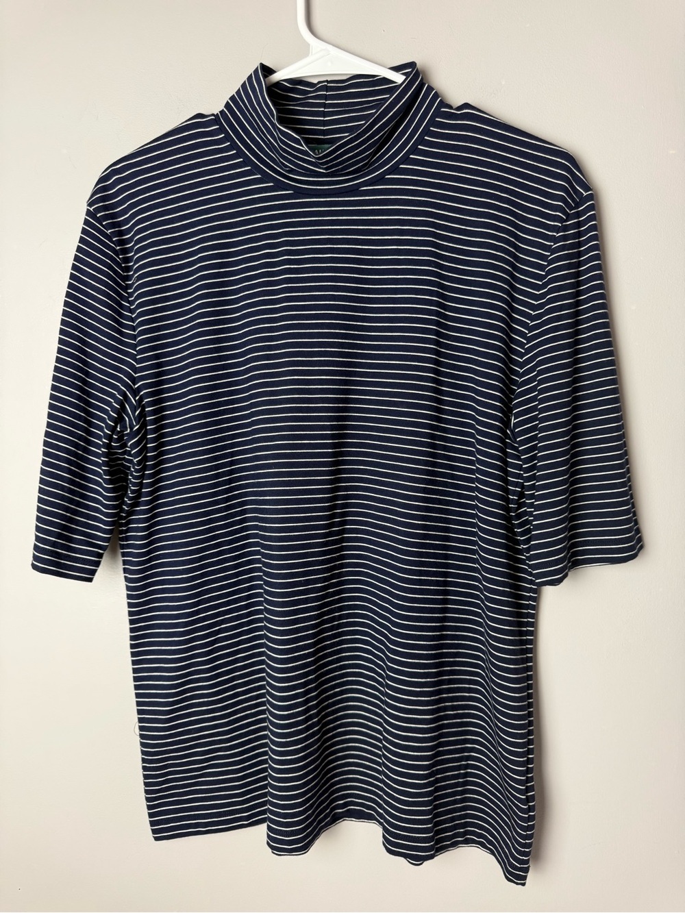 Lauren Ralph Lauren Mock Neck 3/4 Sleeve Navy White Striped Top Womens SZ XL - Picture 2 of 8